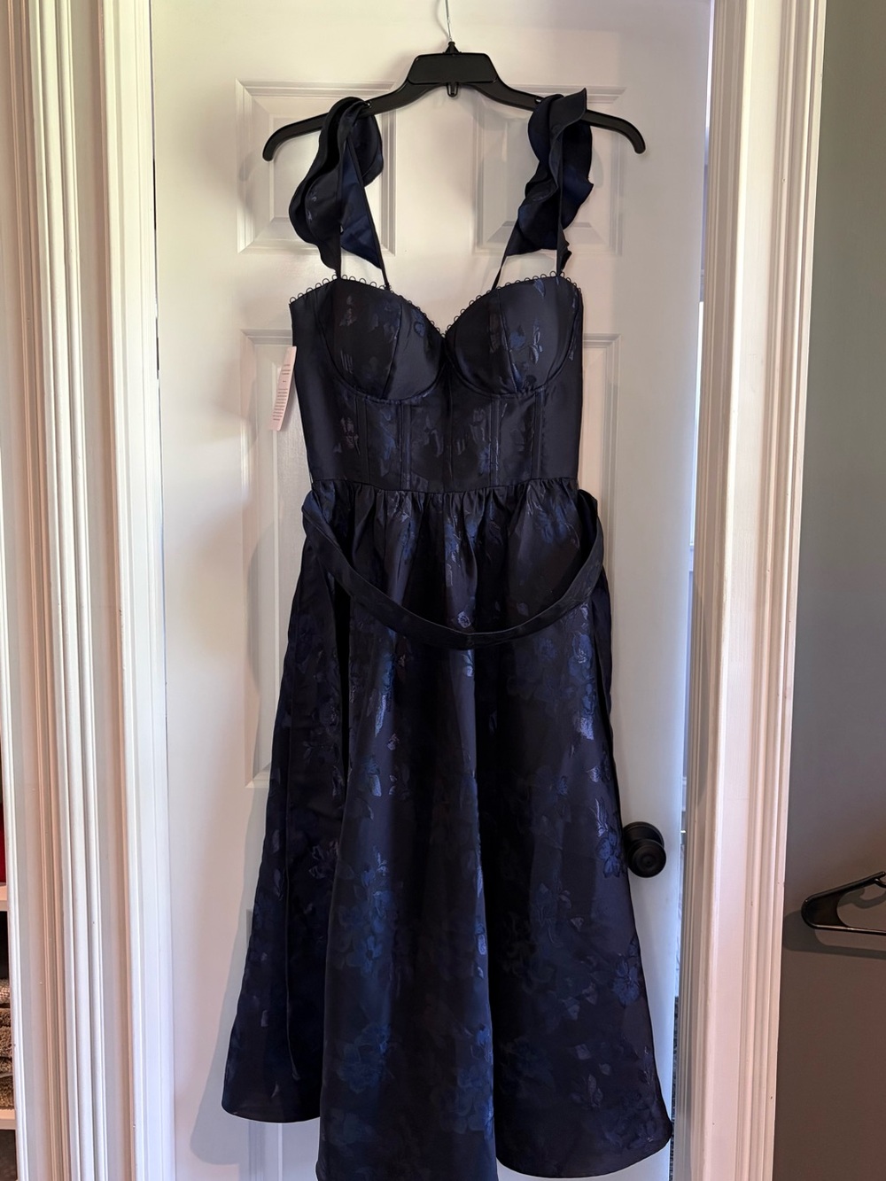 Anthropologie V. Chapman Vera Ruffle Strap Corset Side Slit Midi Dress Navy NWT